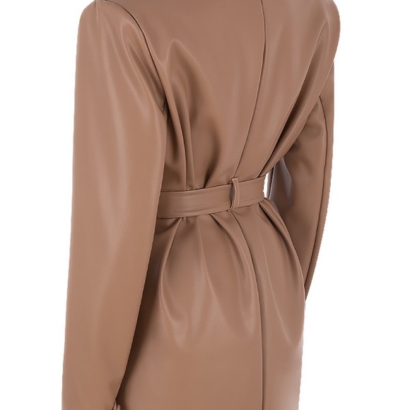 Tan Vegan Leather Belted Jacket 🧥 Dress - Picture 14 of 15